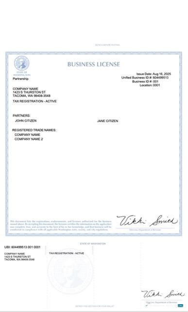 Download USA Washington business license Word and PDF template Photoshop template